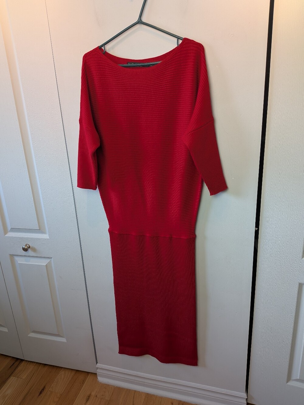 IRIS SETLAKWE Women Dress Size Medium Red Ribbed 3/4 Sleeves Off Shoulders